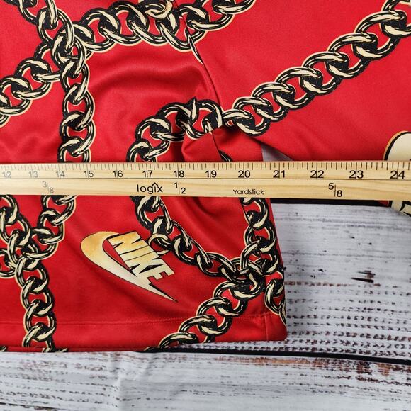 Nike CJ6305-657 Chain Print Hoodie M Red Gold Just Do It Crop Pullover Rare - Picture 8 of 8